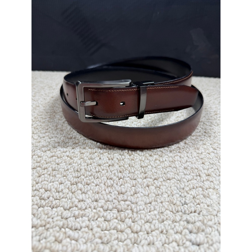 Chaps Reversible Brown Black Leather Belt XL Made in Taiwan Silver Buckle